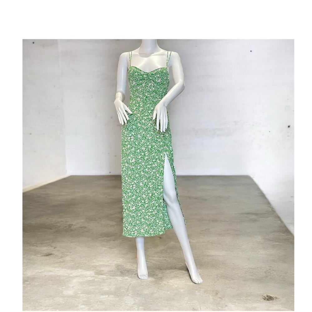 Zara Printed Corsetry Inspired Dress Green White Floral XS